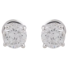Natural 0.89 Carat SI Clarity HI Color Solitaire Diamond Earrings 10k White Gold