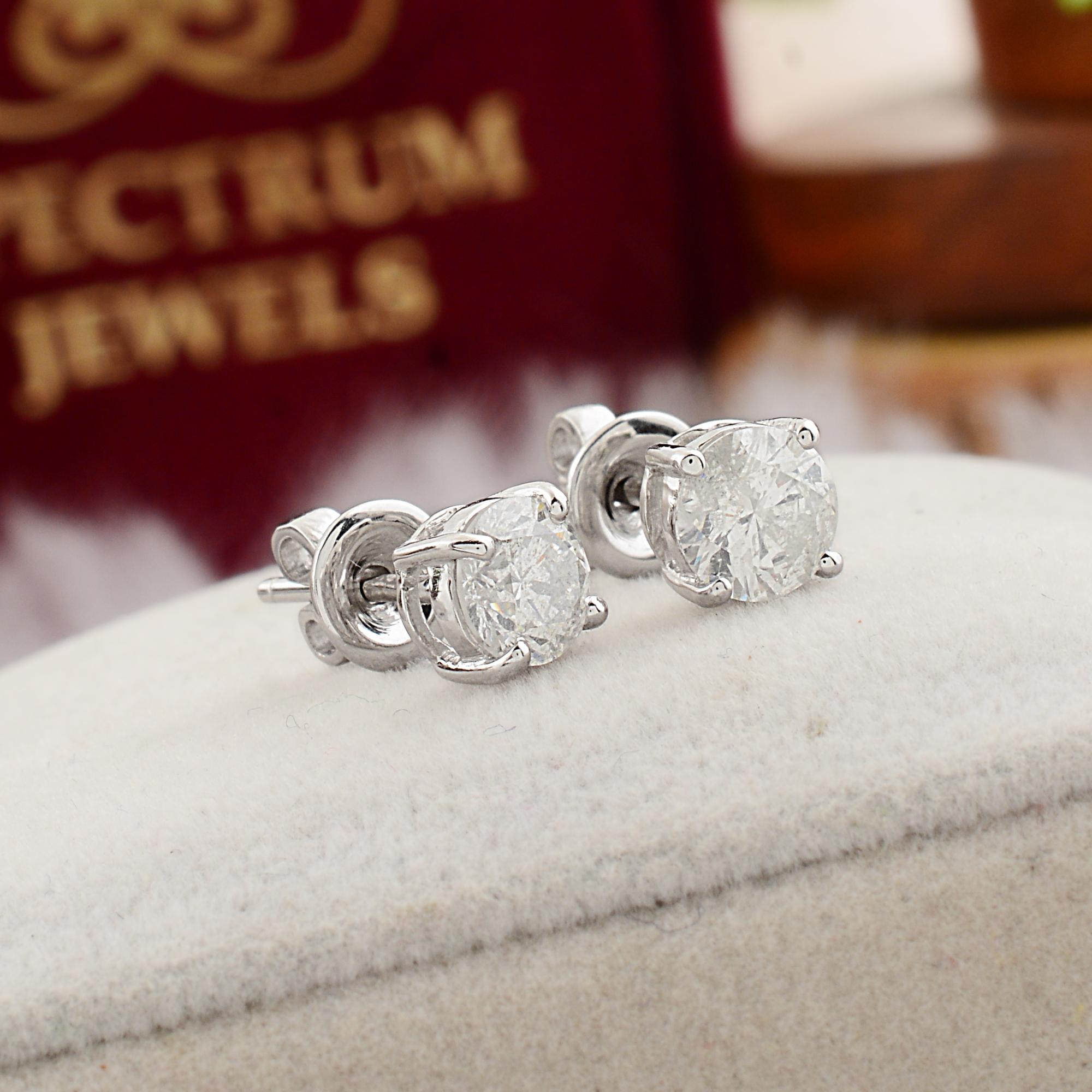 Modern Natural 0.89 Carat SI Clarity HI Color Solitaire Diamond Earrings 10k White Gold For Sale