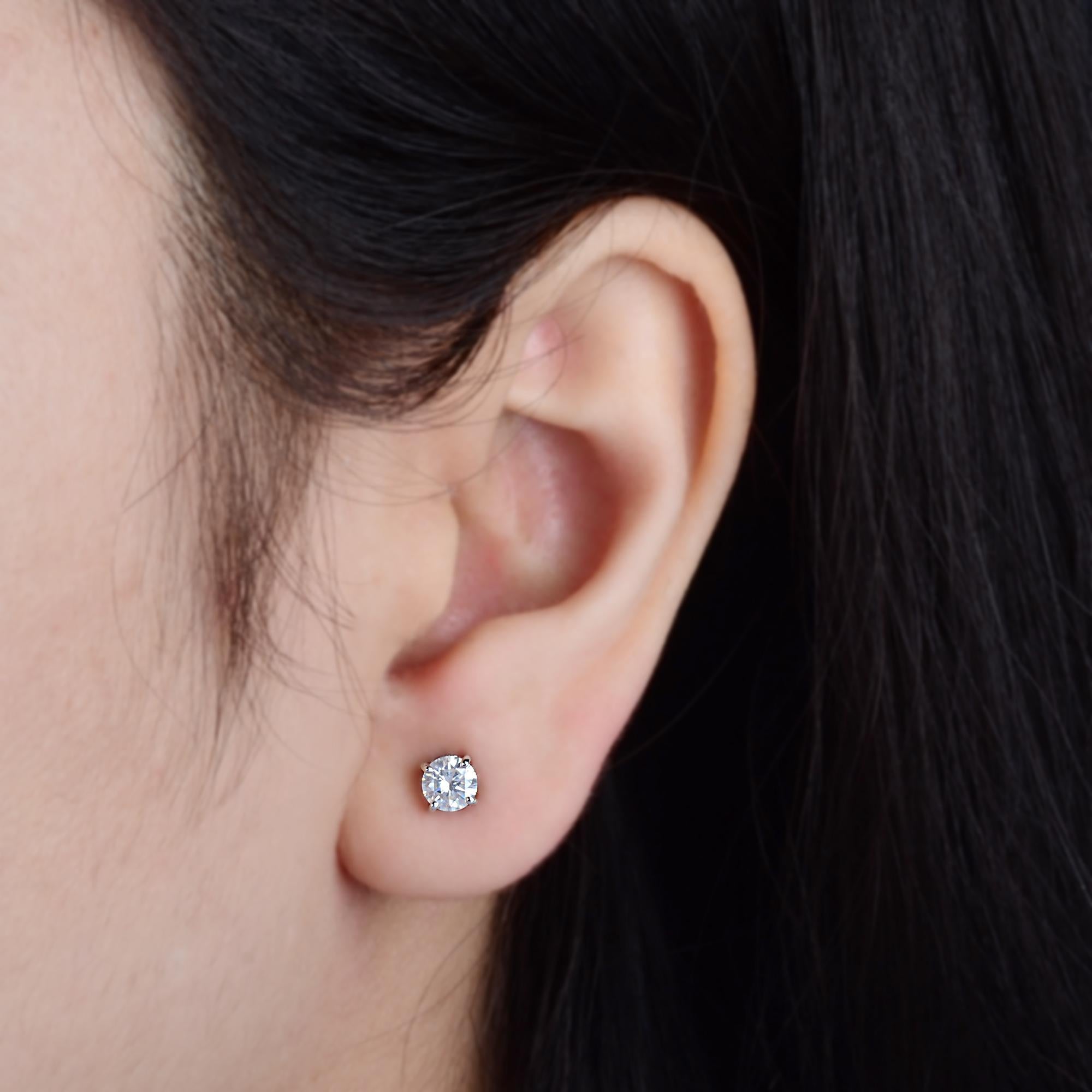 Round Cut Natural 0.89 Carat SI Clarity HI Color Solitaire Diamond Earrings 10k White Gold For Sale