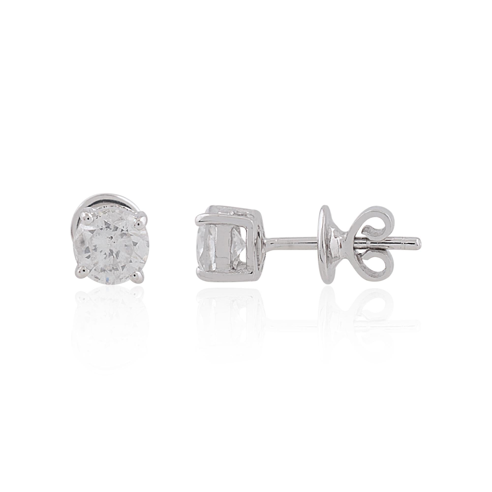 Natural 0.89 Carat SI Clarity HI Color Solitaire Diamond Earrings 10k White Gold In New Condition For Sale In Diera, Dubai