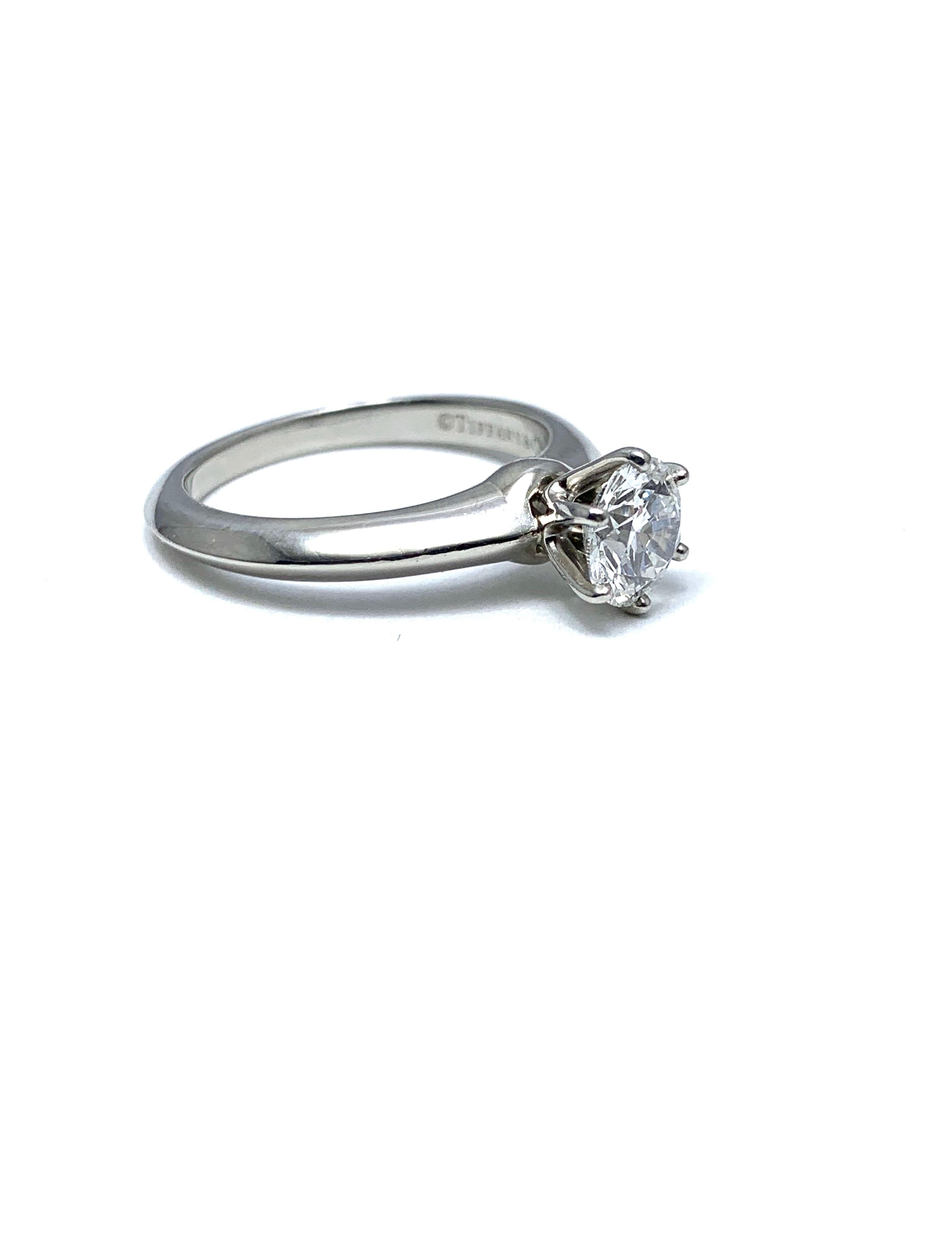 0.89 Carat Tiffany & Co.  Round Brilliant Diamond Platinum Solitaire Ring For Sale 1