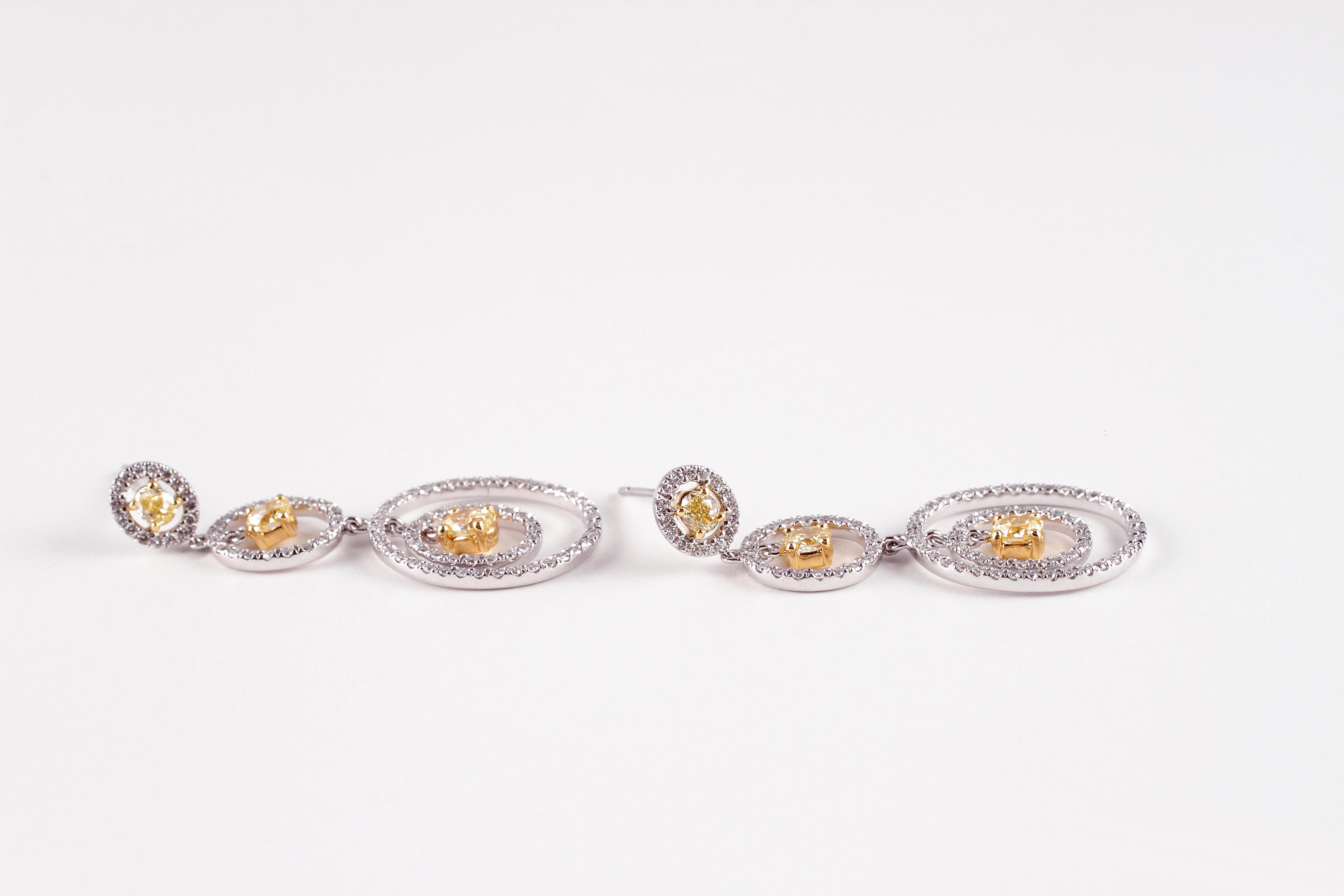 Women's 0.89 Carat Yellow Diamond 0.77 Diamond White Gold Earrings