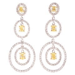 0.89 Carat Yellow Diamond 0.77 Diamond White Gold Earrings