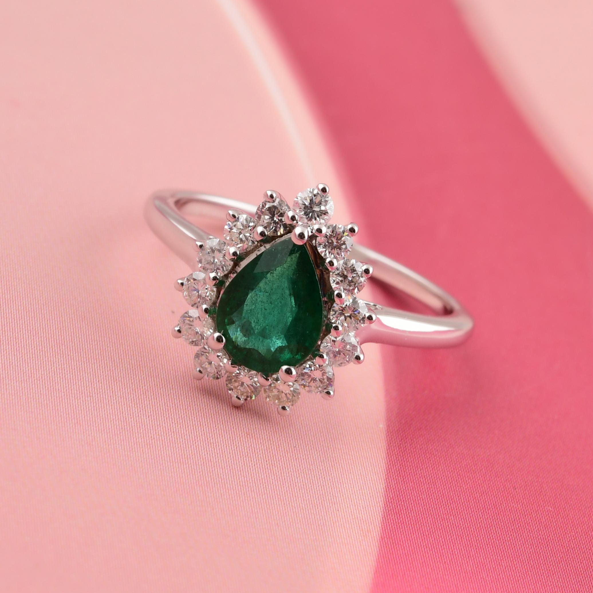 0,89 Karat sambischer Smaragd 0,51 Karat SI/H Diamantring 18 Karat Weißgold Damen im Angebot