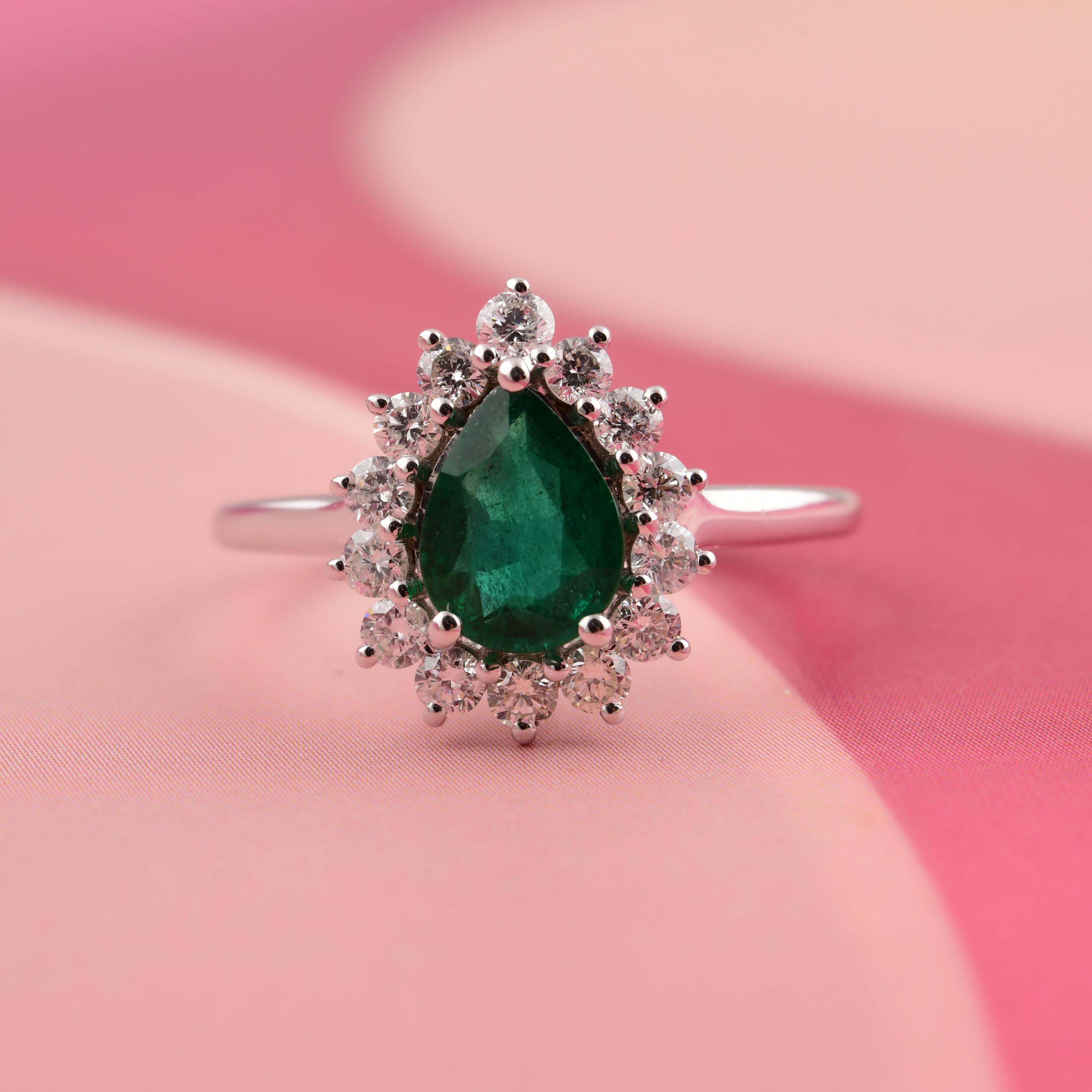 0,89 Karat sambischer Smaragd 0,51 Karat SI/H Diamantring 18 Karat Weißgold im Angebot 1