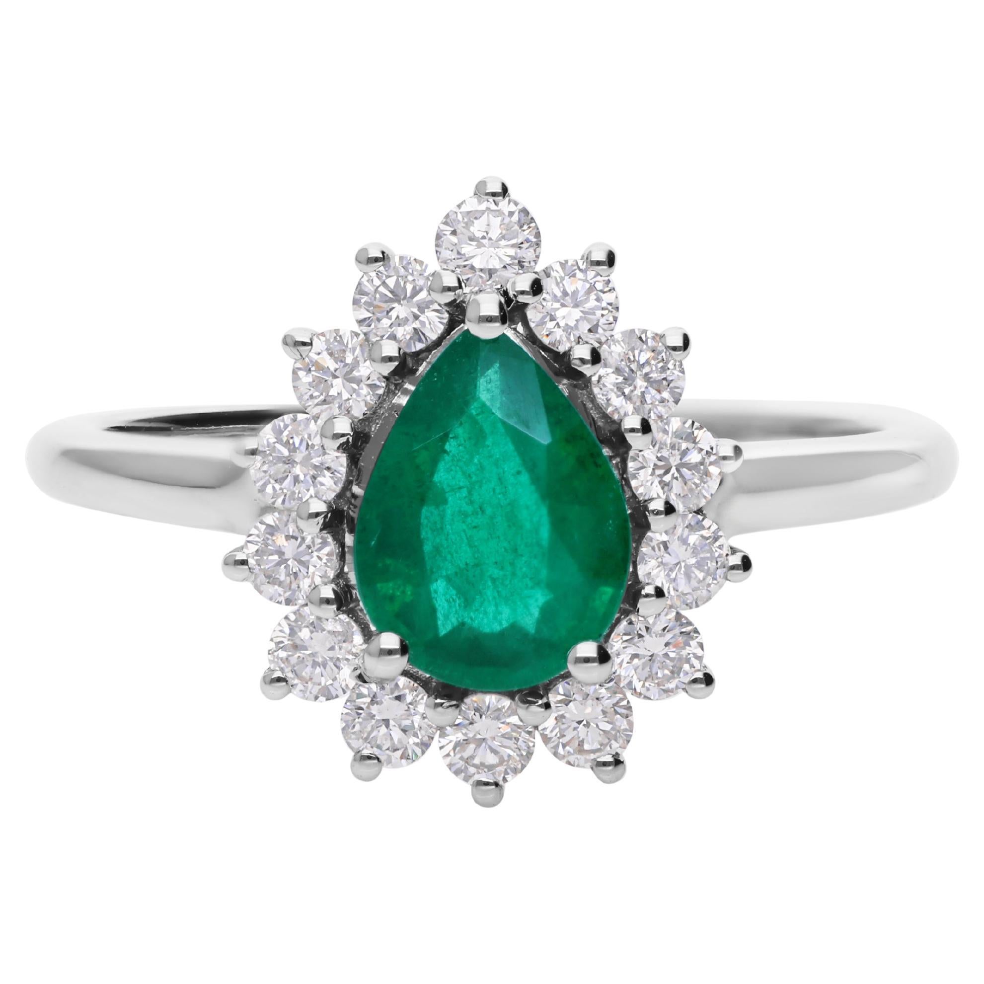 0.89 Carat Zambian Emerald 0.51 Carat SI/H Diamond Ring 18 Karat White Gold