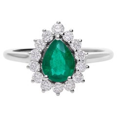 Esmeralda de Zambia de 0,89 quilates Anillo de diamantes SI/H de 0,51 quilates Oro blanco de 18 quilates