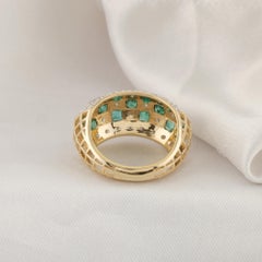 0.89 Carat Zambian Emerald 0.61 Carat SI/H Diamond Dome Ring 14k Yellow Gold