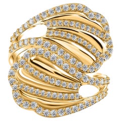 0,89 Ct. Diamant-Statement-Ring aus 18 Karat Gelbgold Moderner durchbrochener Cocktail-Ring