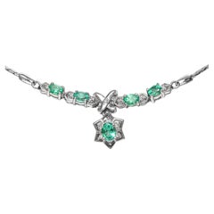 0.89 ct Natural Emeralds with 0.10 ct Natural White Diamonds Collier