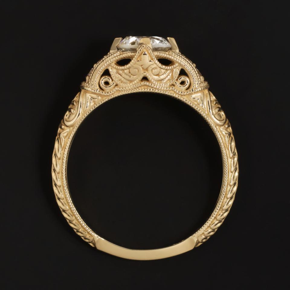 Retro 0.89 Ct Old European Cut Diamond Engagement Ring Vintage Set in 14k Yellow Gold