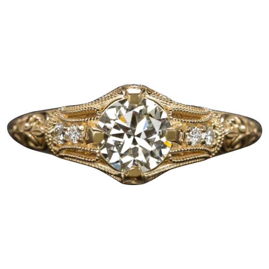 0.89 Ct Old European Cut Diamond Engagement Ring Vintage Set in 14k Yellow Gold