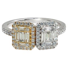 Bague de fiançailles en or blanc 14 carats avec diamants ronds et baguettes de 0,89 carat