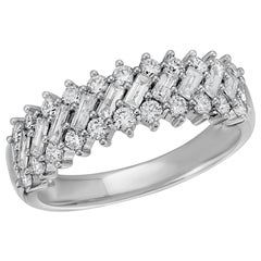 0.89 Ct Round & Baguette Diamond in 14K White Gold Wedding Band Ring