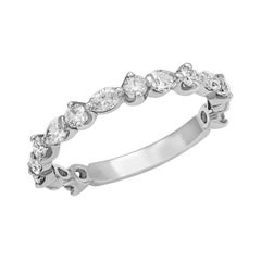 Alliance en or blanc 14 carats avec diamants ronds et marquises de 0,89 carat