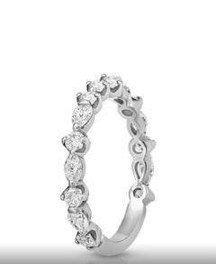 0.89 CT Round & Marquise Diamond in 14K White Gold Wedding Band Ring