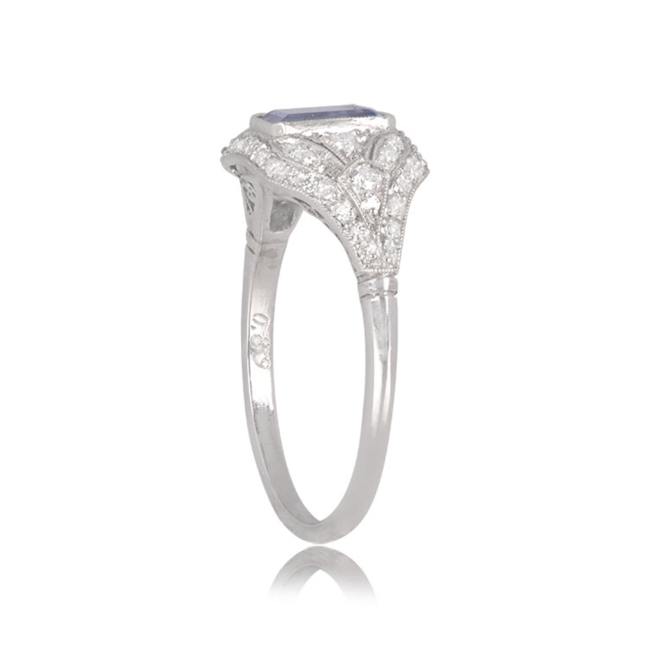 Art Deco 0.89ct Emerald Cut Aquamarine Engagement Ring, Platinum  For Sale