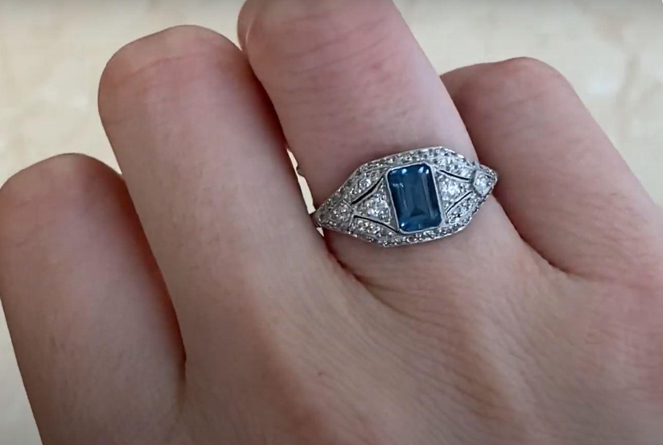 0.89ct Emerald Cut Aquamarine Engagement Ring, Platinum  In Excellent Condition For Sale In New York, NY