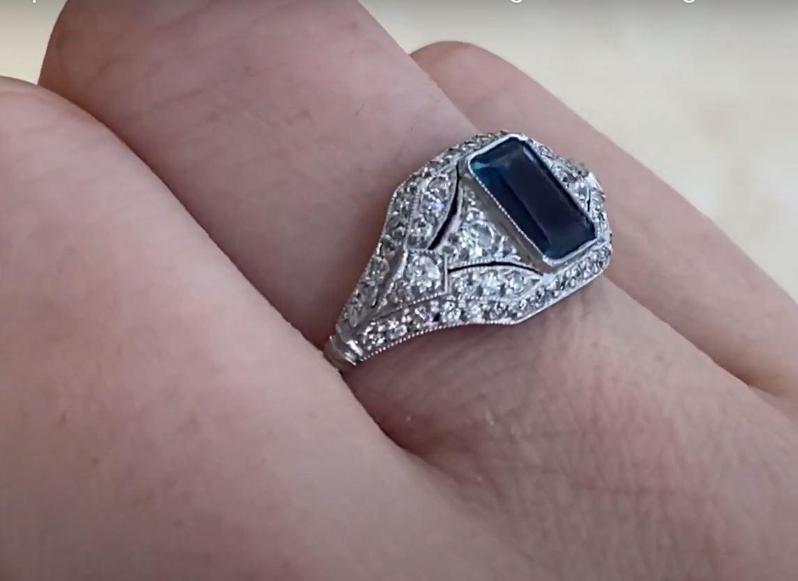 0.89ct Emerald Cut Aquamarine Engagement Ring, Platinum  For Sale 1