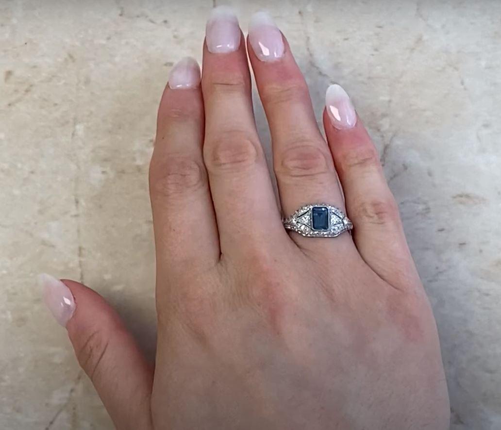 0.89ct Emerald Cut Aquamarine Engagement Ring, Platinum  For Sale 2