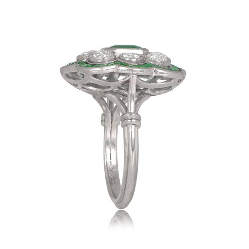 0.89ct Emerald Cut Natural Emerald Engagement Ring, Double Halo, Platinum In Excellent Condition In New York, NY