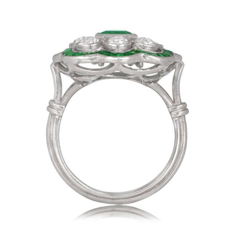Women's 0.89ct Emerald Cut Natural Emerald Engagement Ring, Double Halo, Platinum