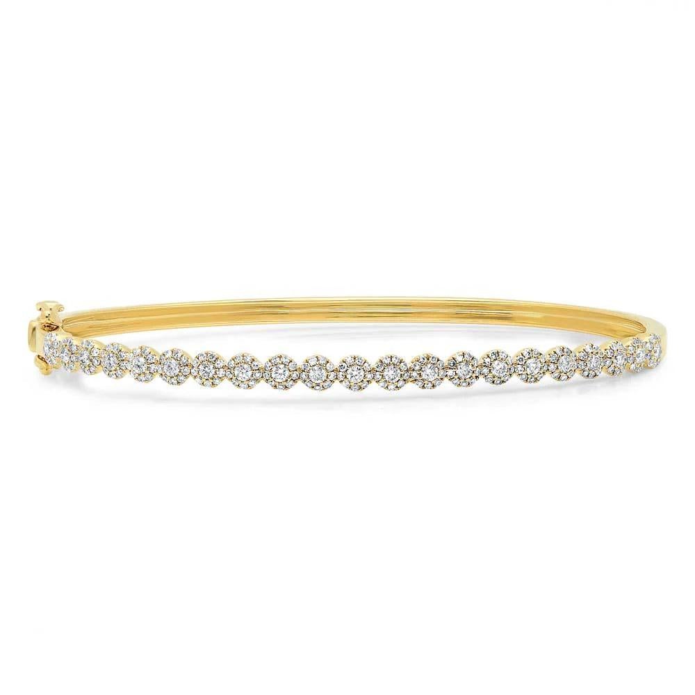 0.89ct Round Brilliant Cut Diamond Bangle Bracelet in 14k Yellow Gold For Sale