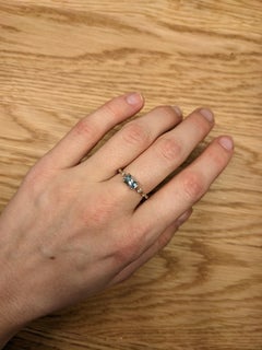 0.89cts Aquamarine Ring w Diamond Accents in 14K Gold  Cushion 6.5X5mm