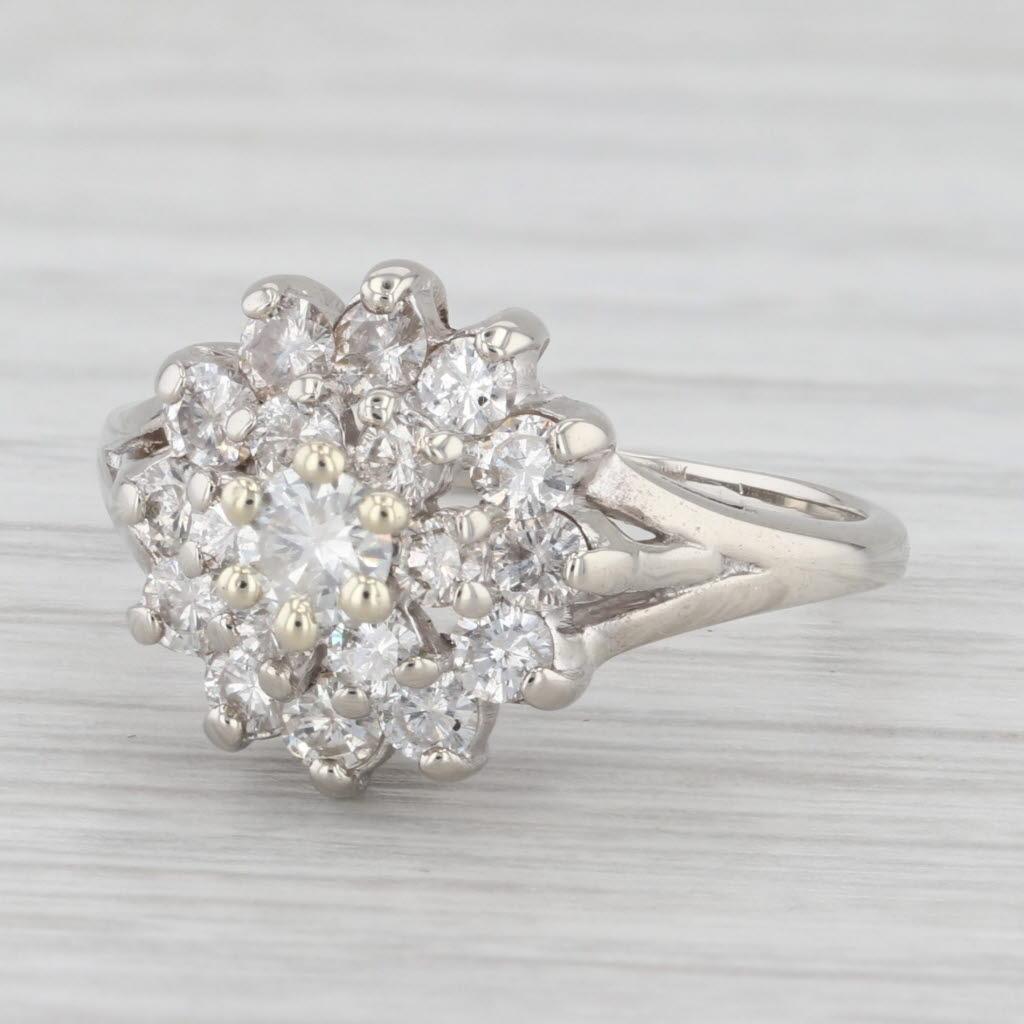 0.89ctw Diamond Cluster Ring 14k White Gold Size 6.25 Engagement For Sale 1