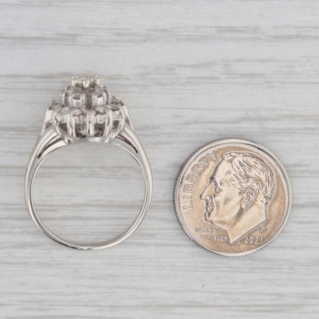 0.89ctw Diamond Cluster Ring 14k White Gold Size 6.25 Engagement For Sale 2