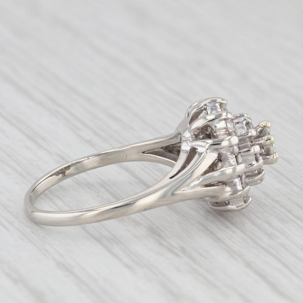 0.89ctw Diamond Cluster Ring 14k White Gold Size 6.25 Engagement For Sale 3