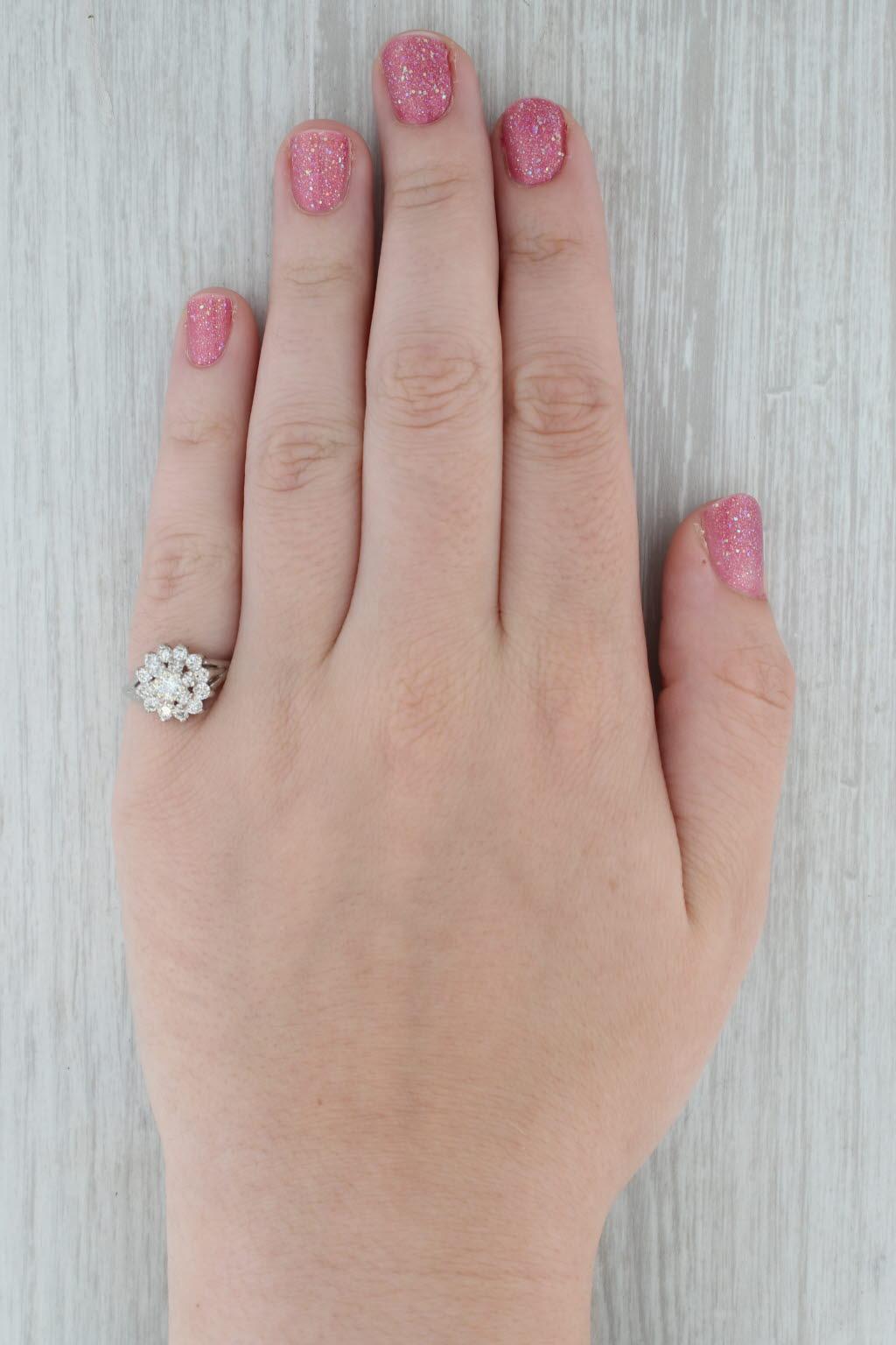 0.89ctw Diamond Cluster Ring 14k White Gold Size 6.25 Engagement For Sale 4