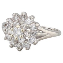 0.89ctw Diamond Cluster Ring 14k White Gold Size 6.25 Engagement