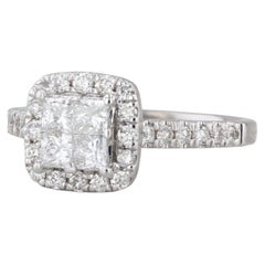 0.89ctw Diamante Princesa Halo Anillo de Compromiso Oro Blanco 14k Talla 7