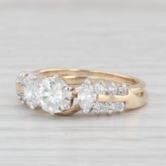 0.89ctw Diamond Wedding Band Engagement Ring Bridal Set 14k Gold Size 5.5