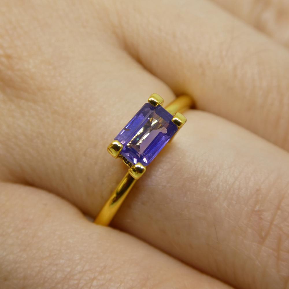 Description:

Gem Type: Sapphire
Number of Stones: 1
Weight: 0.8 cts
Measurements: 6.24 x 4.14 x 2.60 mm
Shape: Emerald Cut
Cutting Style Crown: Step Cut
Cutting Style Pavilion: Step Cut
Transparency: Transparent
Clarity: Slightly Included: Some