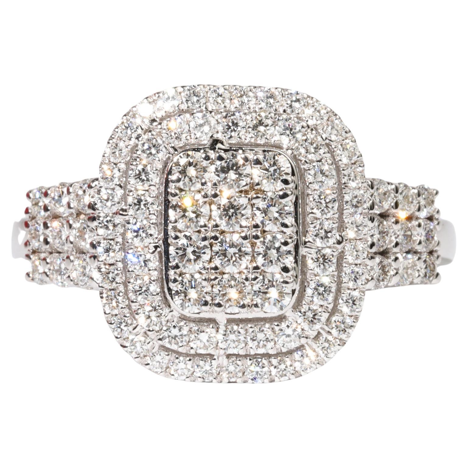 0,8ct Natürlicher Diamant mit Rundschliff und doppeltem Halo-Verlobungsring aus 18 Karat Weißgold