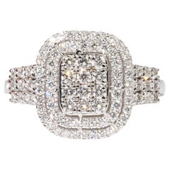 0.8ct Natural Round-Cut Diamond Double Halo Engagement Ring in 18K White Gold