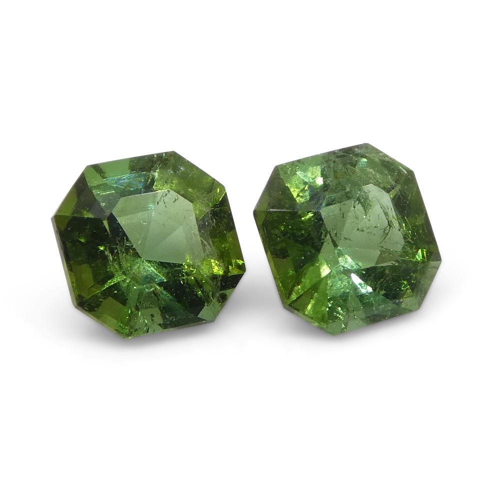 Coppia 0,8ct Asscher Tormalina verde in vendita 2