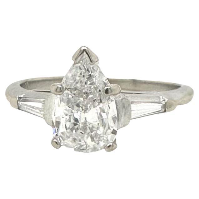 0.8ct Pear Shape Diamond Engagement Ring in 14k White Gold For Sale