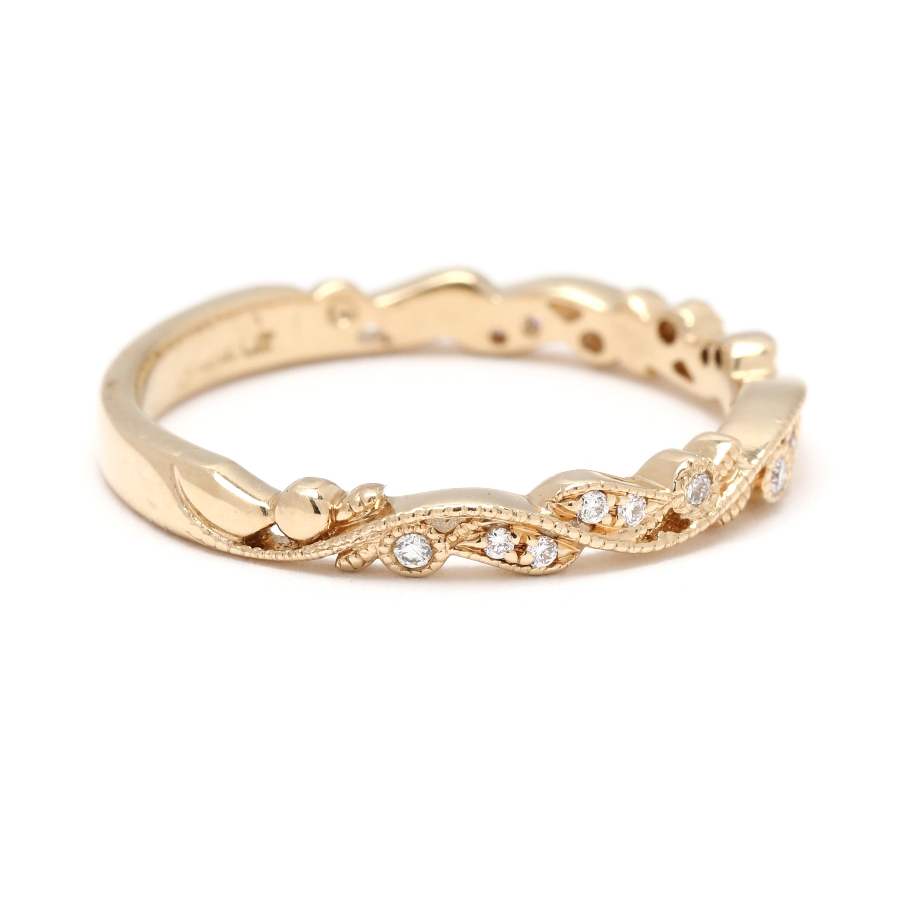 Elegant and timeless, this 14k yellow gold diamond swirl band showcases a delicate design perfect for any occasion. Featuring .08ctw of sparkling diamonds, this size 6.75 ring offers a stunning combination of sophistication and charm. Ideal as a