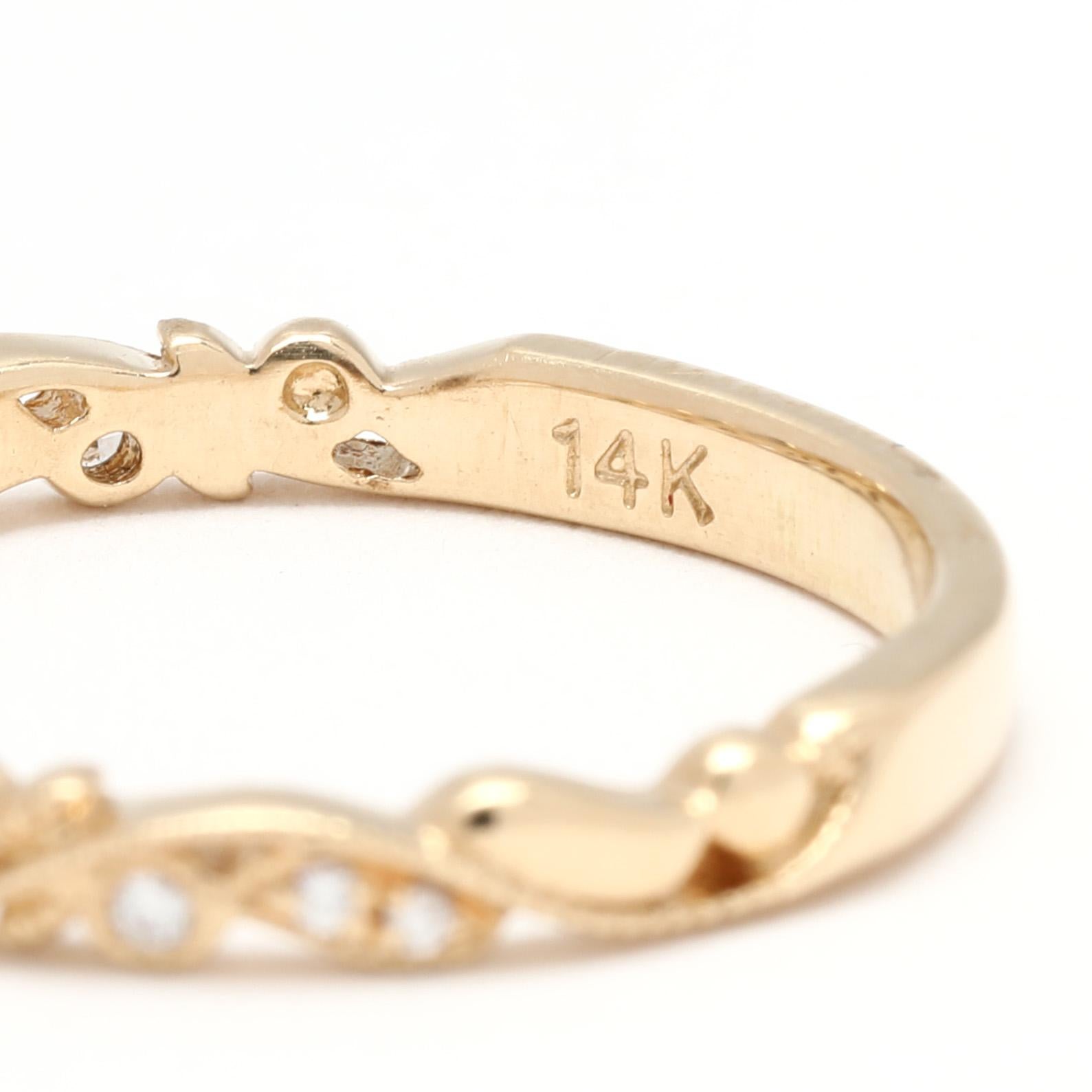 Women's or Men's .08ctw Diamond Swirl Band, 14k Yellow Gold, Ring Size 6.75