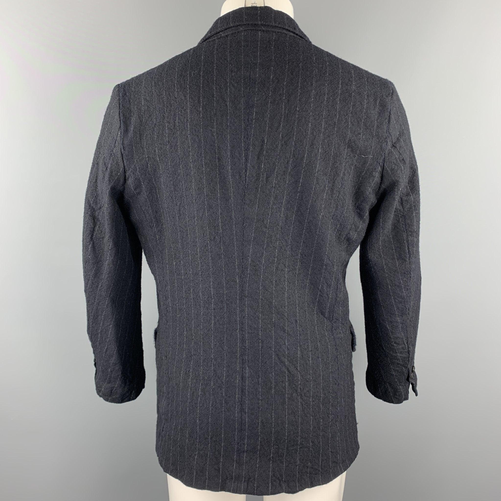 Men's 08SIRCUS Size 38 Navy Chalkstripe Wool Notch Lapel Jacket For Sale