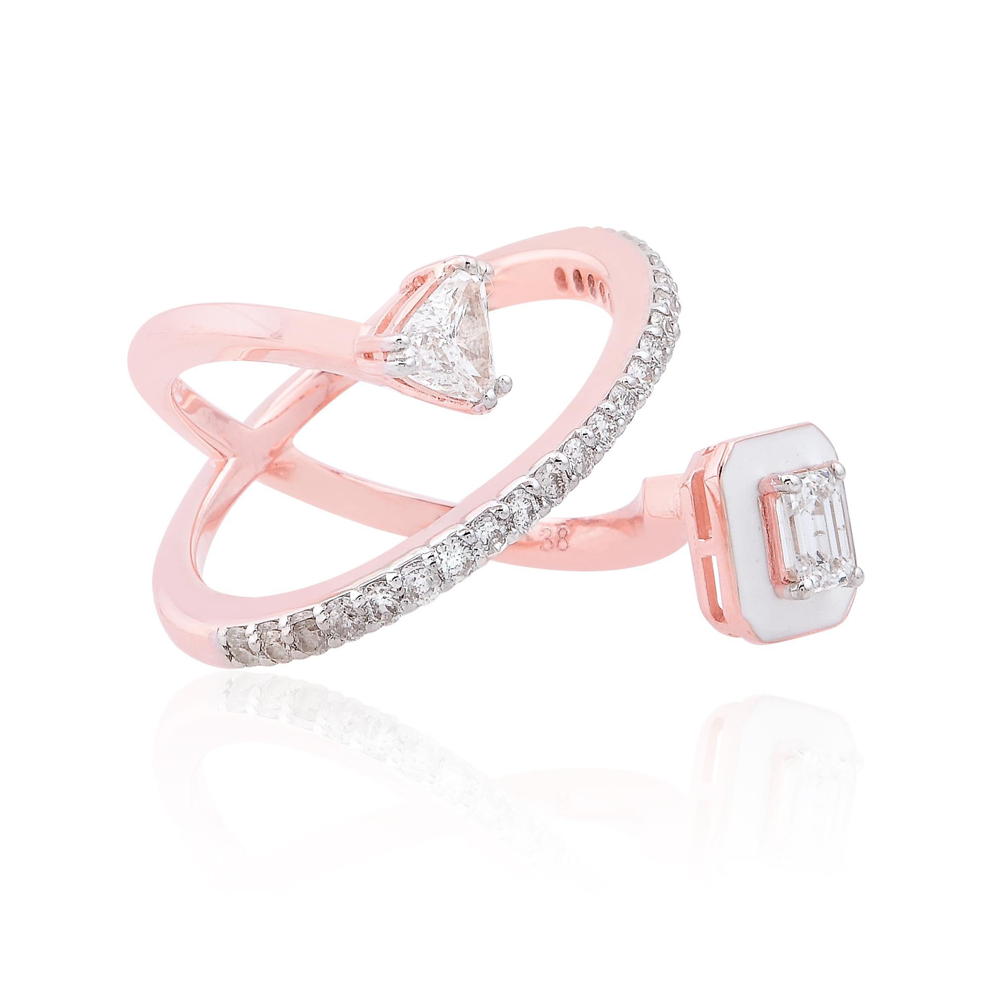 For Sale:  0.9 Carat Art Deco Inspired Toi et Moi Diamond Cross Ring 14 Karat Rose Gold 7