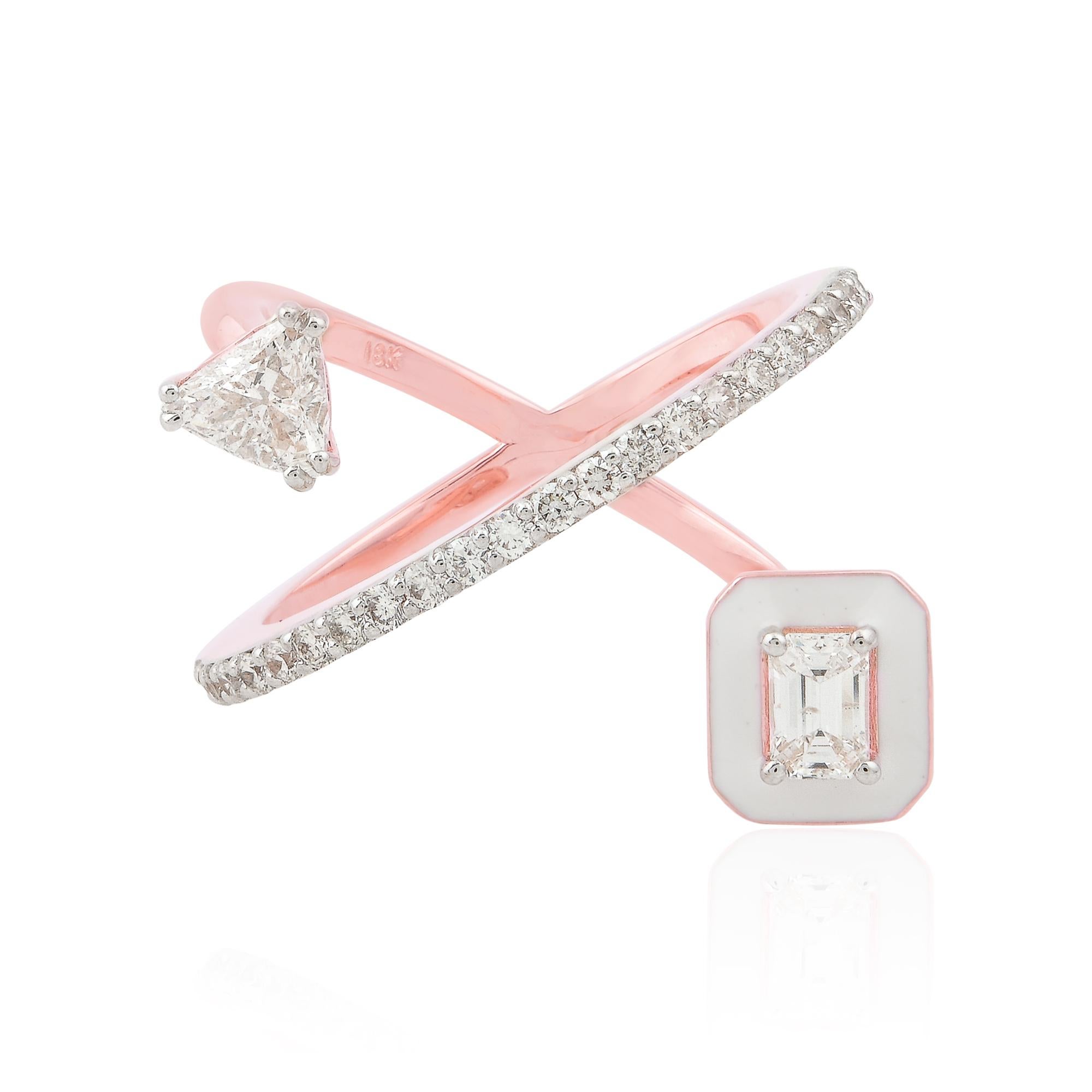 For Sale:  0.9 Carat Art Deco Inspired Toi et Moi Diamond Cross Ring 18 Karat Rose Gold 5