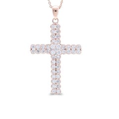 0.9 Carat Diamonds in 14K Rose Gold Cross Pendant