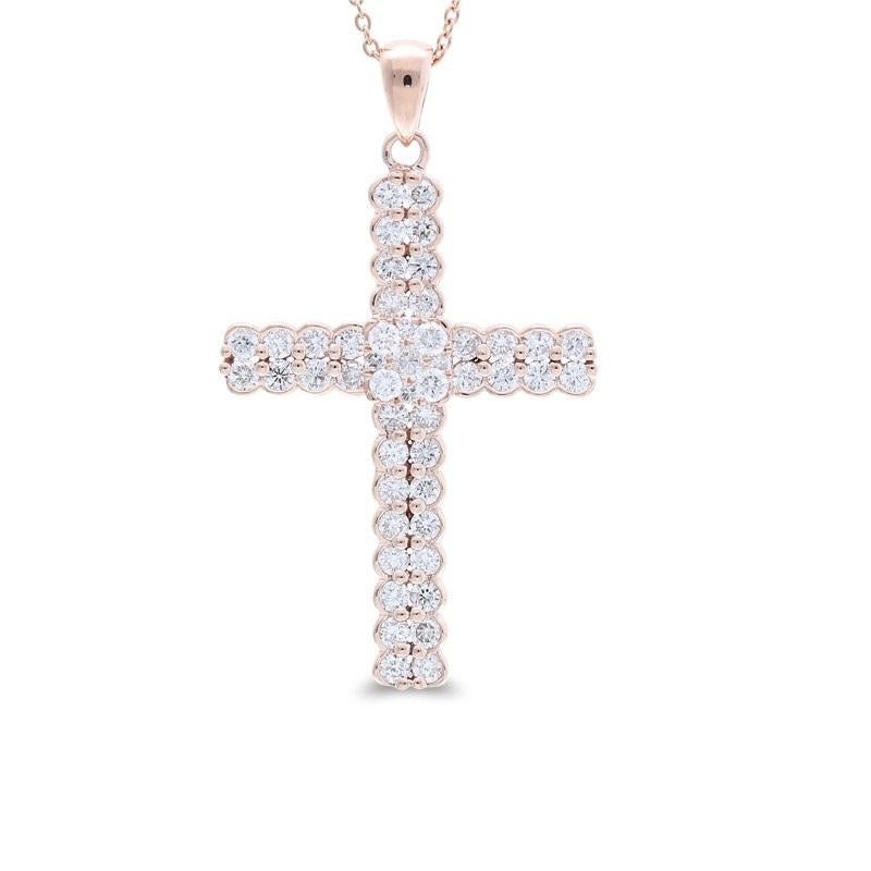 Moderne Pendentif croix en or rose 14 carats et diamants de 0,9 carat en vente