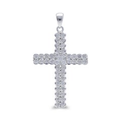 0.9 Carat Diamonds in 14K White Gold Cross Pendant