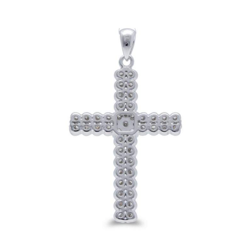 Round Cut 0.9 Carat Diamonds in 14K White Gold Cross Pendant For Sale