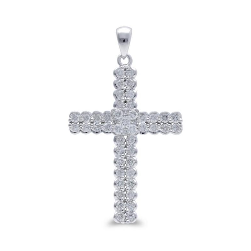 0.9 Carat Diamonds in 14K White Gold Cross Pendant For Sale